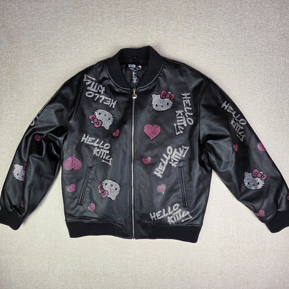 FOREVER 21 Hello kitty Black Rhinestone Bomber Jacket. Size Medium NWOT - Picture 2 of 16